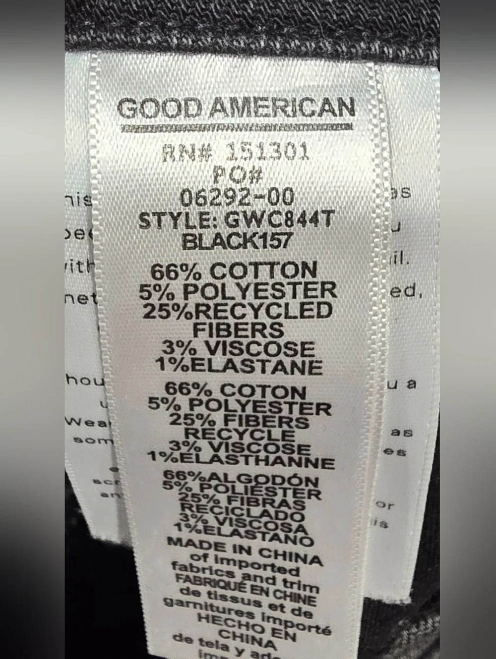 Good American Good Waist Black Cropped Distressed Skinny Jeans Size 4/27 - Picture 7 of 7